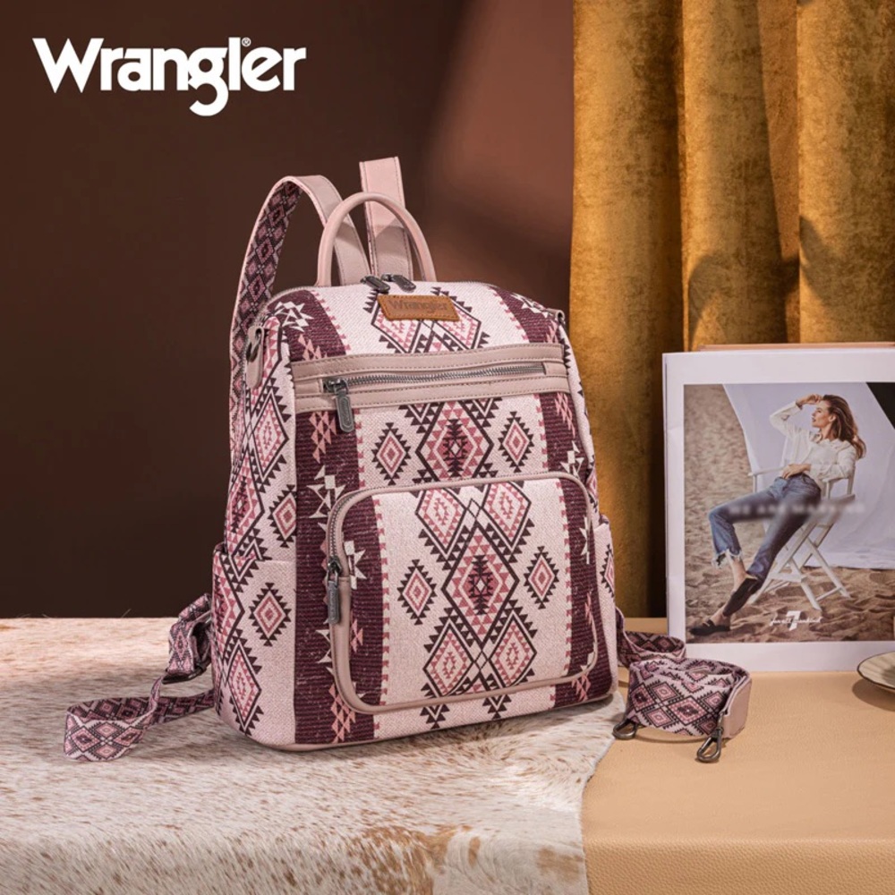 Wrangler Geometric Pink and Brown Women's Backpack